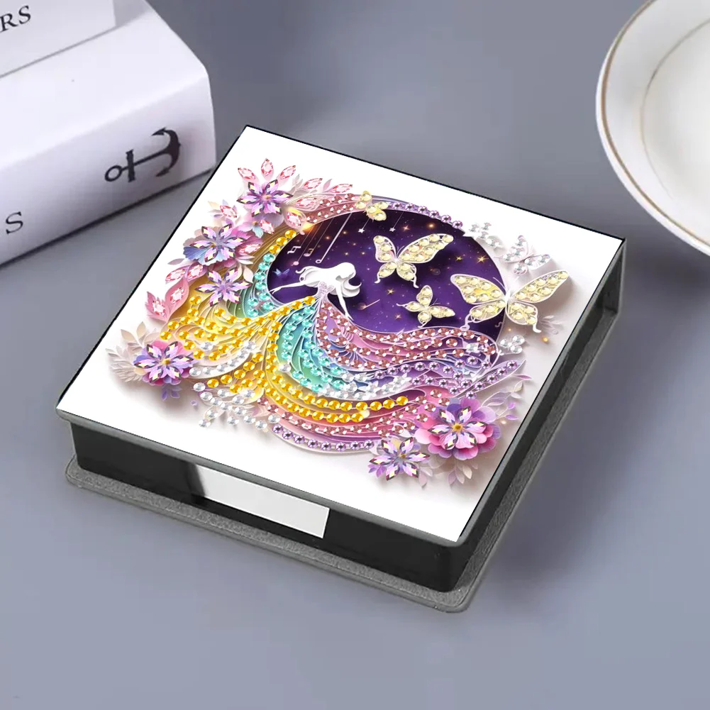PU Girl Diamond Painting Notecard Box Rhinestones Post It Dispenser