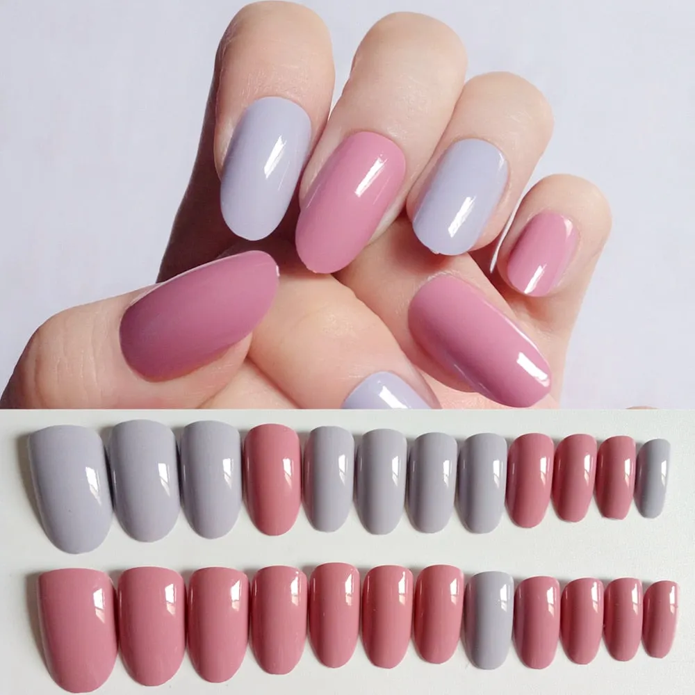 24Pcs Mex Color Long Artificial Fake Nails Shiny Brown DIY Lady Finger False Nails For Design Salon Tip Manicure Tool-Nail Inspo