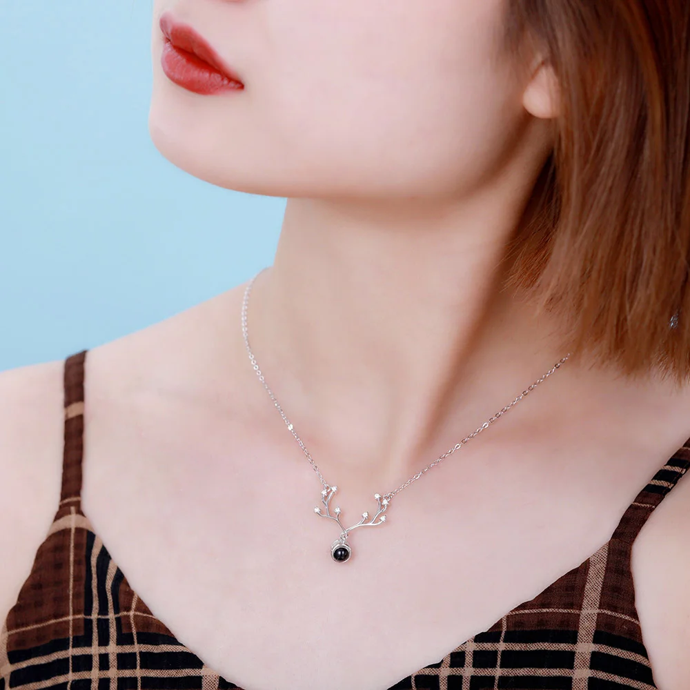 Personalized Antler Projection Necklace & 100 Languages Photo