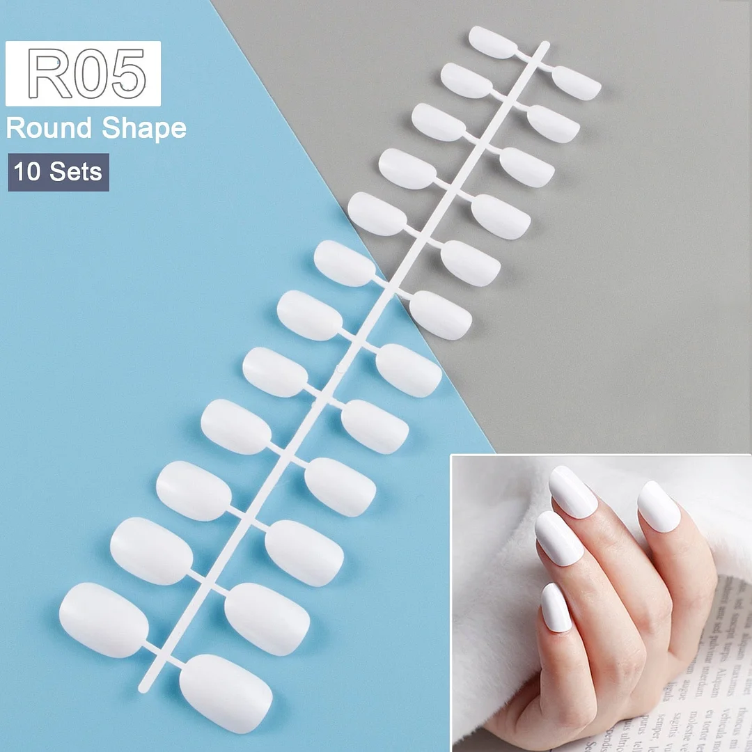 10 Sets/Pack Mixed Solid Colors Coffin Round Square Almond Shape False Nails Full Cover Nail Tips Short Fake Nails Tip Manicure-Nail Inspo