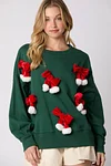 Women's 3D Christmas Bow Decoration Long Sleeve Pullover Sweatshirt Top  