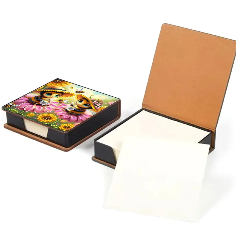 PU Bee Diamond Painting Notecard Box with Papers for DIY Art Craft