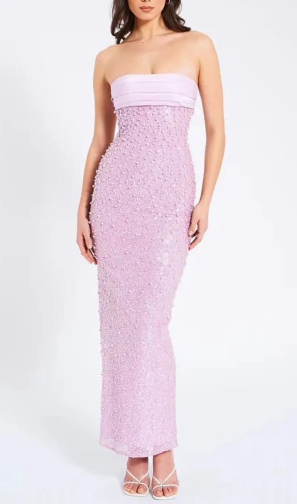 Flowering Girl Women Alazne Strapless Sequin Pearl Maxi Dress 