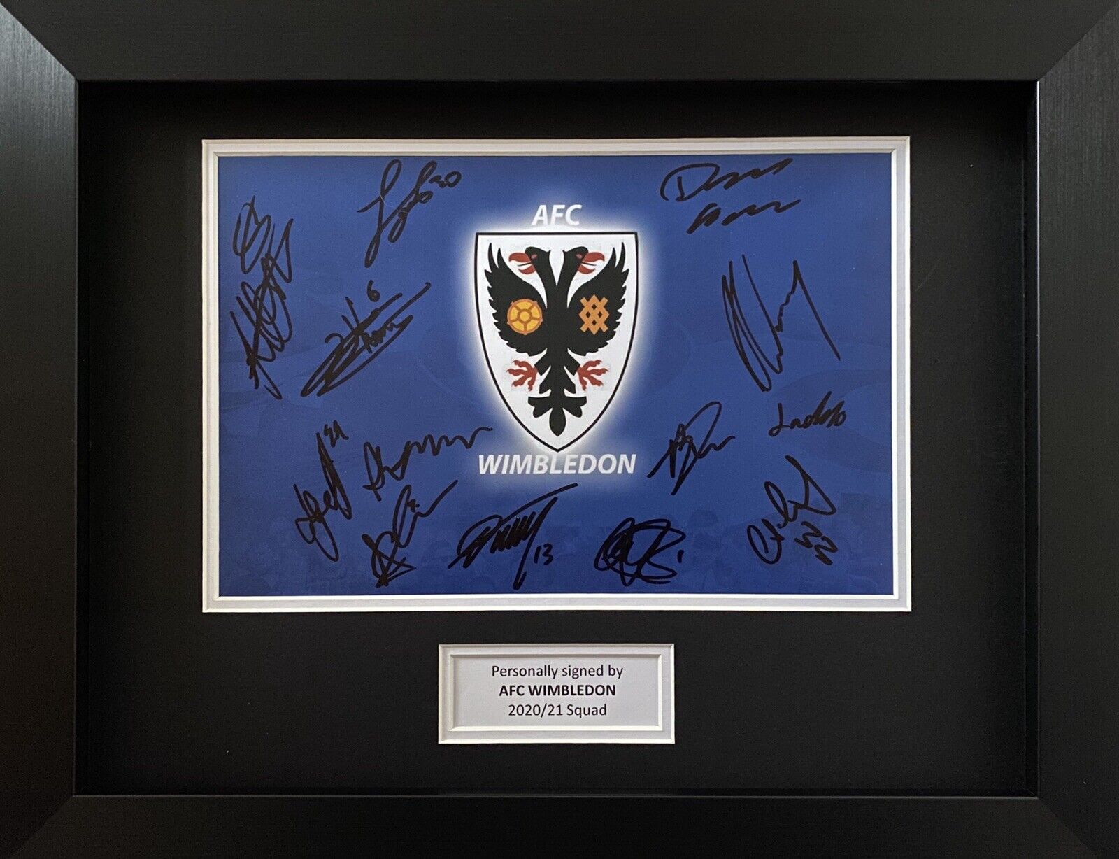 AFC Wimbledon Photo Poster painting Hand Signed By 2020/21 Squad In A3 Frame Display