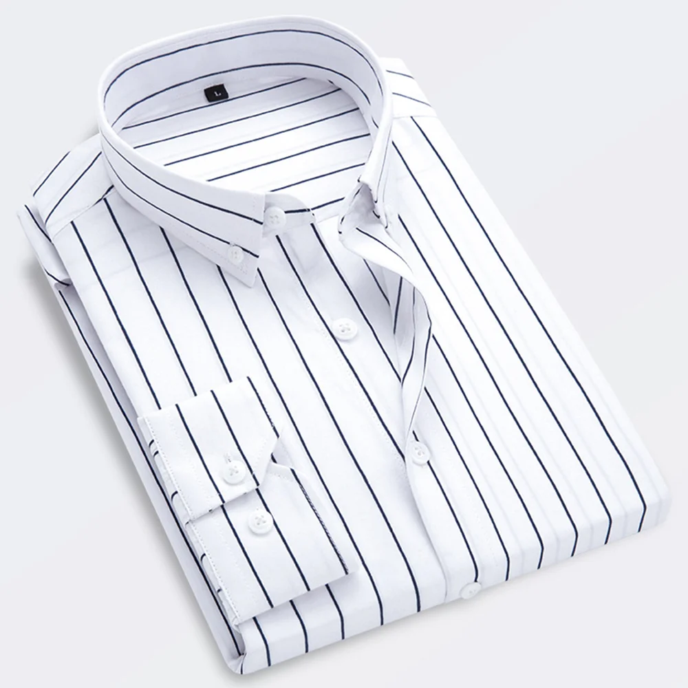 Smiledeer Spring summer men's long sleeve lapel striped shirt