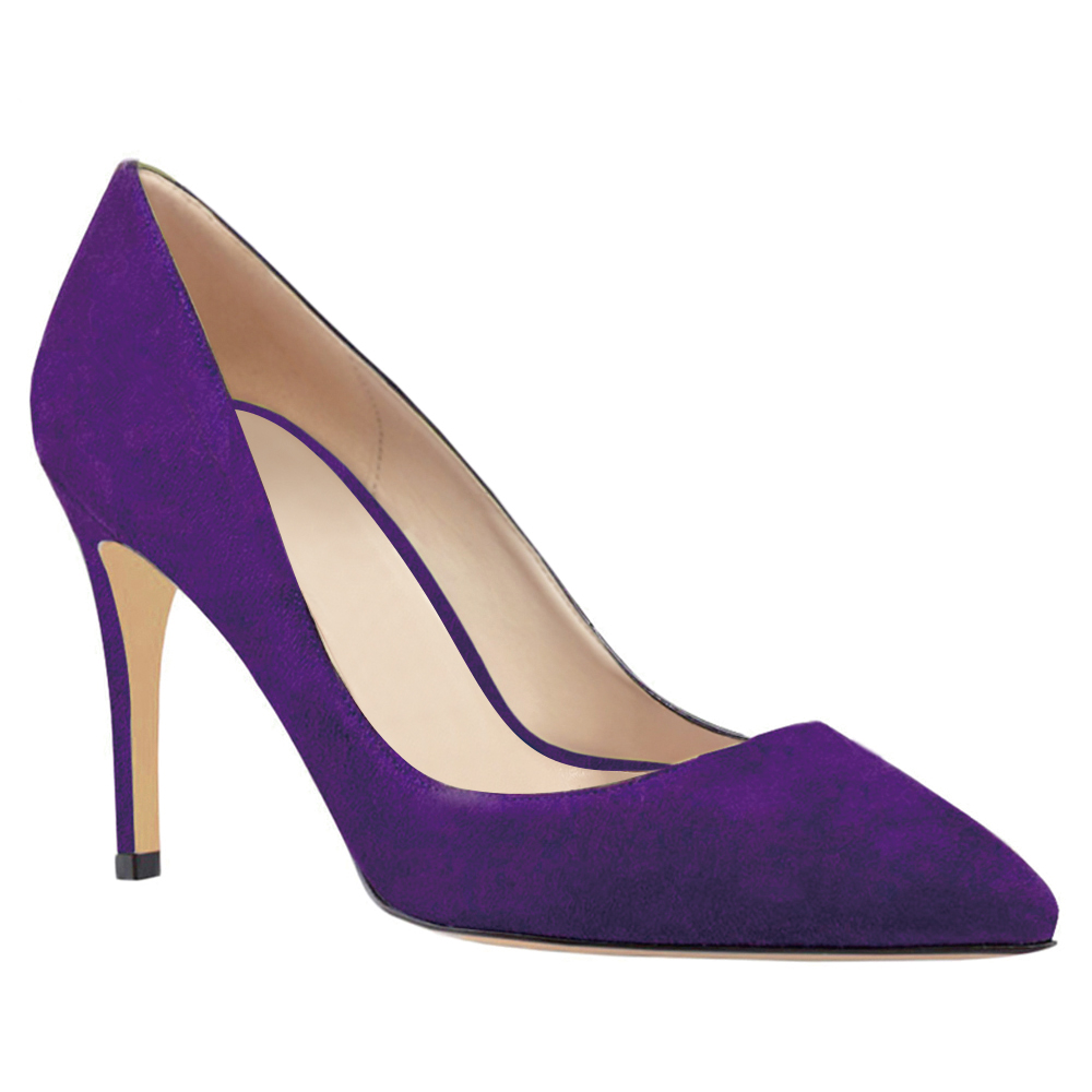 3.54" Middle Heels Shoes Women Daily Purple Suede  Pumps-vocosishoes