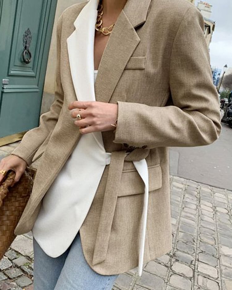 Two-tone polyester stitching women's fashion suit jacket