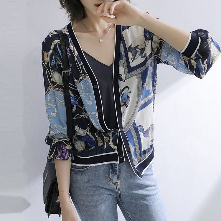 As Picture Long Sleeve Casual Printed Outerwear QueenFunky