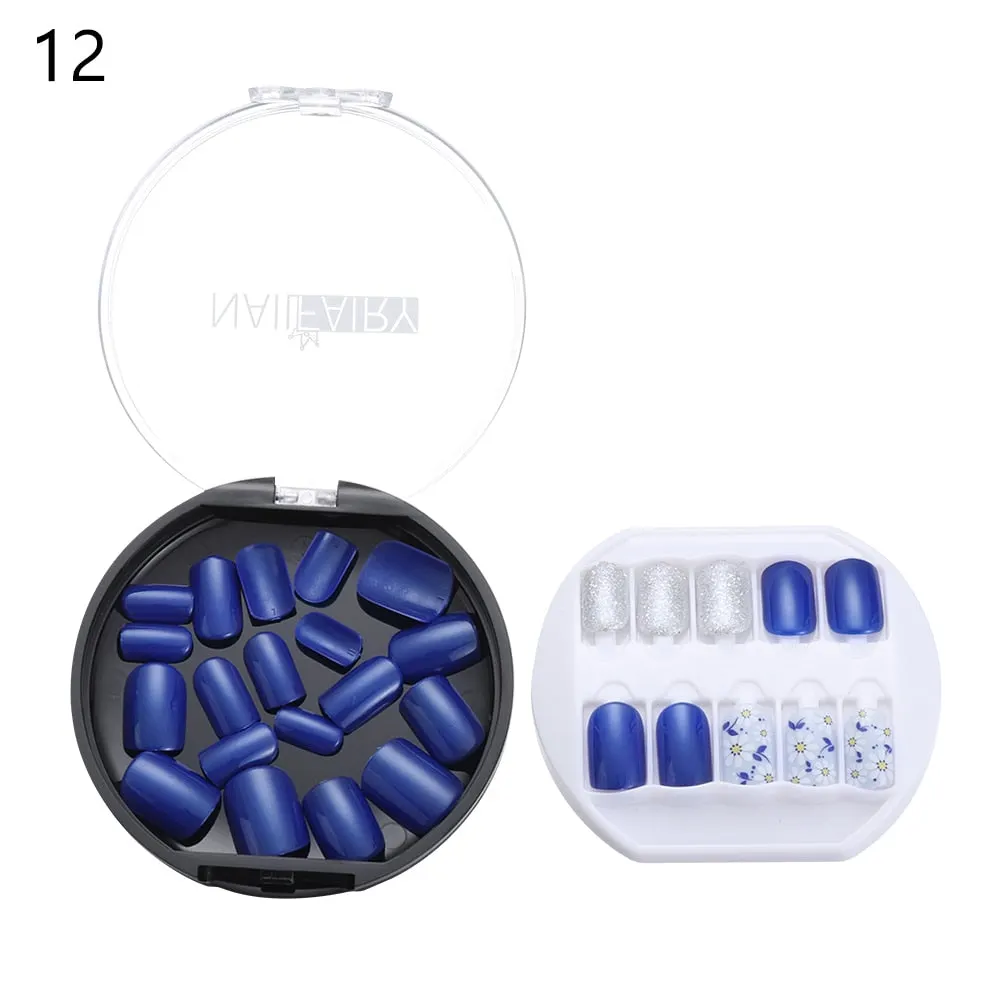 30PCS/Set Fake Nails Press Coffin False Full Artificial Short Kiss Detachable Stick Designs Press Nails Art Tipsy Cover Box-Nail Inspo