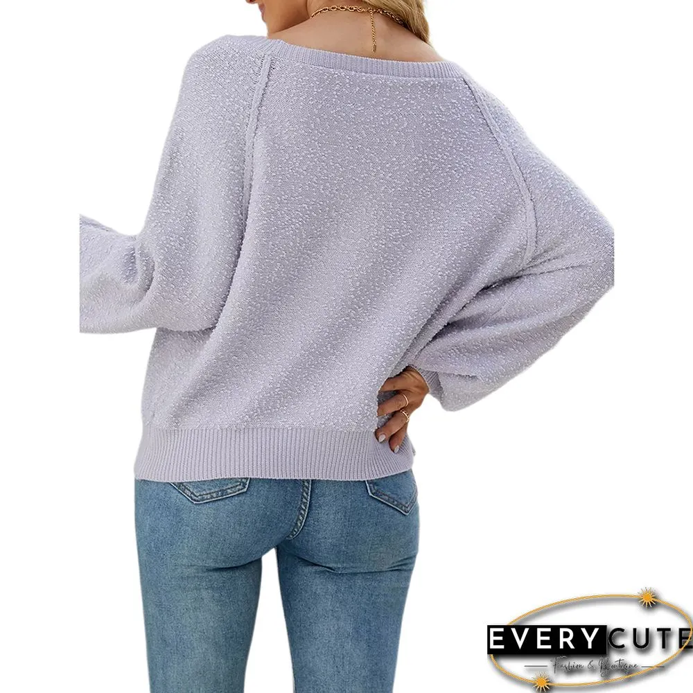 Purple Solid Color Crew Neck Knit Sweater