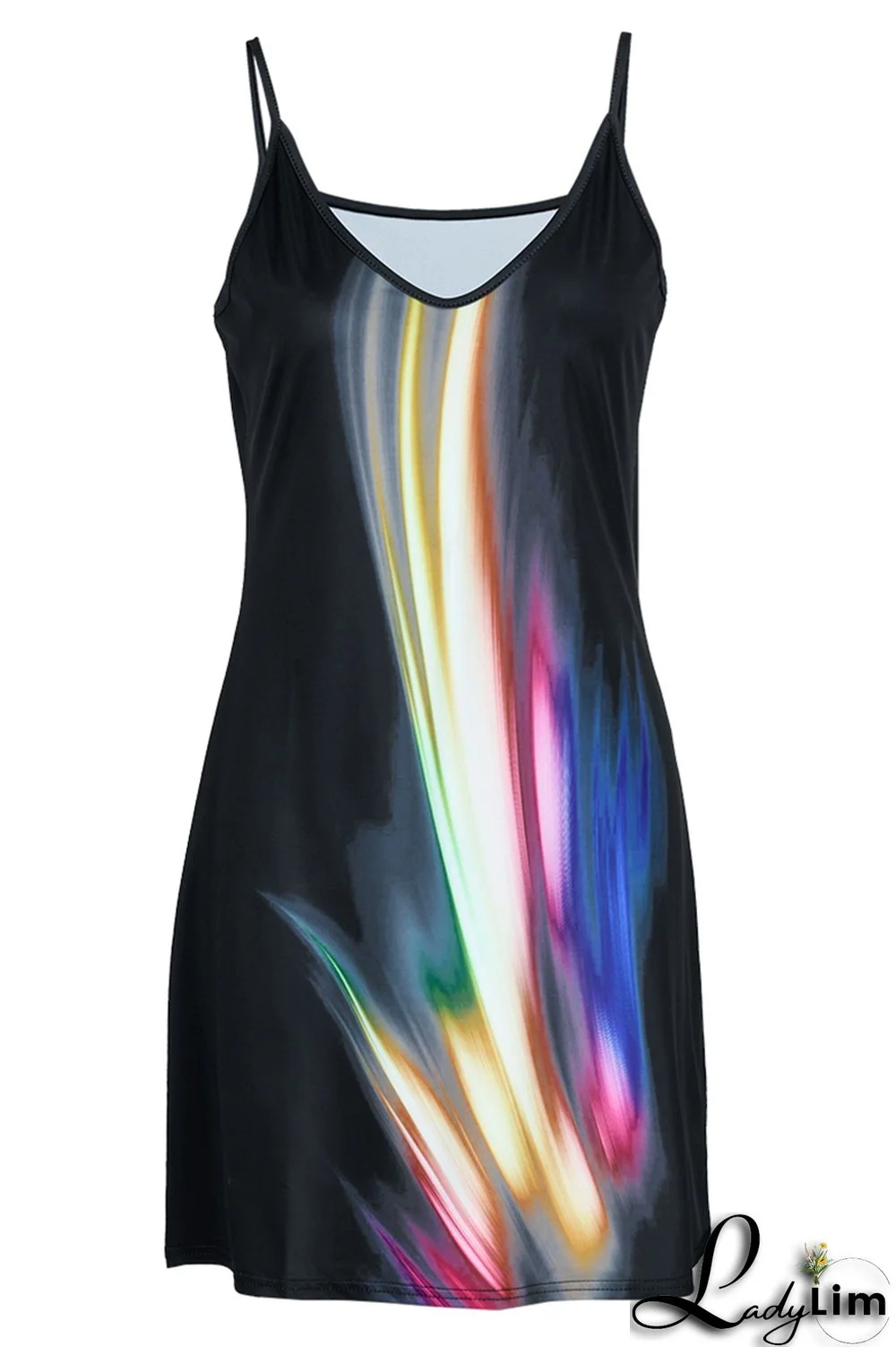 White Black Sexy Casual Print Backless V Neck Sling Dress