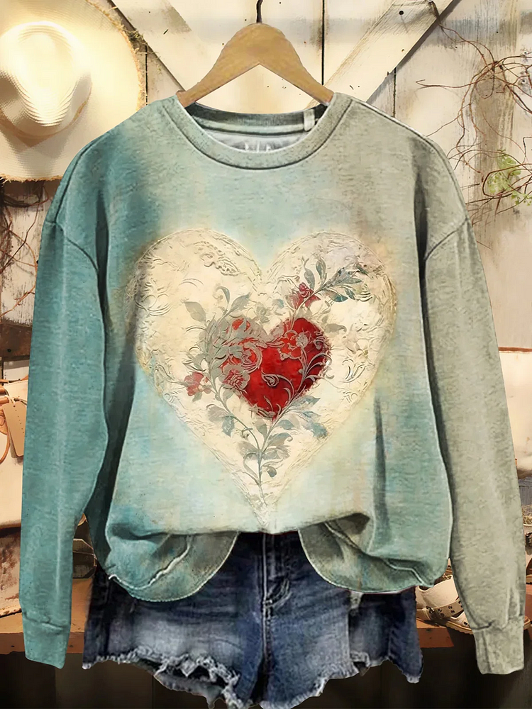 Vintage Valentine's Day Heart Crewneck Sweatshirt