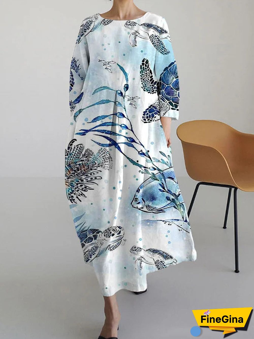 Women's Casual Dress Cotton Linen Dress Scoop Neck Long Sleeve A Line Dress Maxi long Dress
