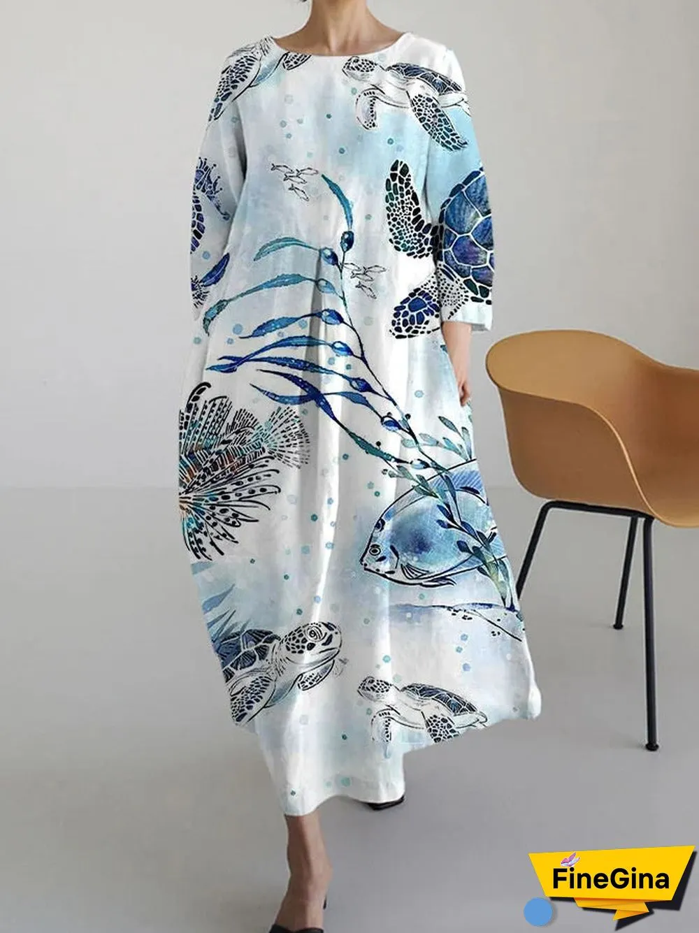 Women's Casual Dress Cotton Linen Dress Scoop Neck Long Sleeve A Line Dress Maxi long Dress