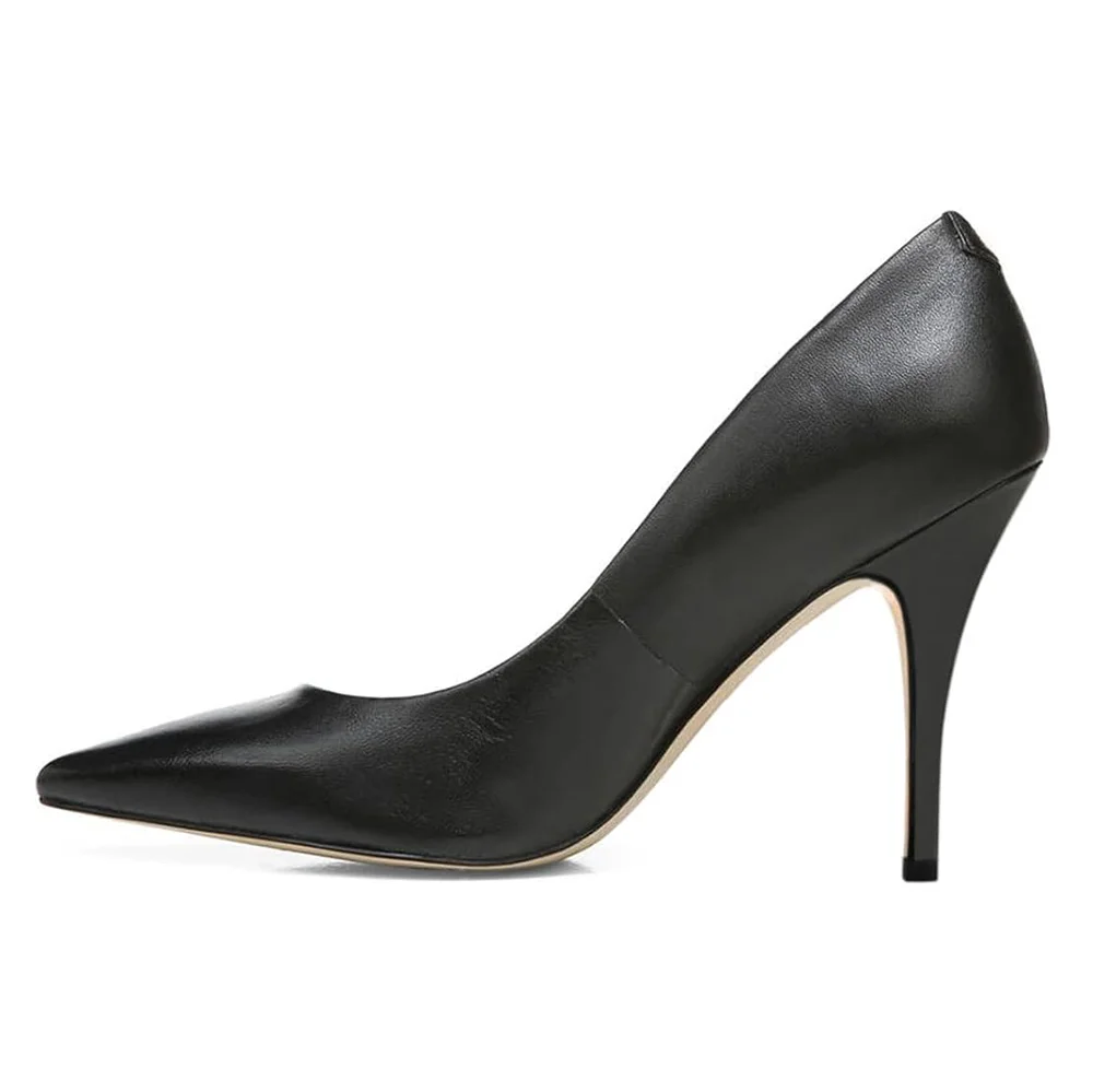 Black Vegan Leather Pointed Toe Stiletto Heel Pumps for Women