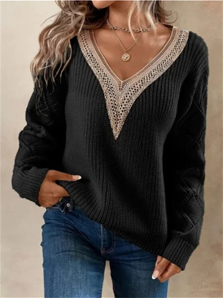 Spring and Autumn V-neck Comfortable Casual Sweater New Loose Commuter Style Pullover Women's Knitwear