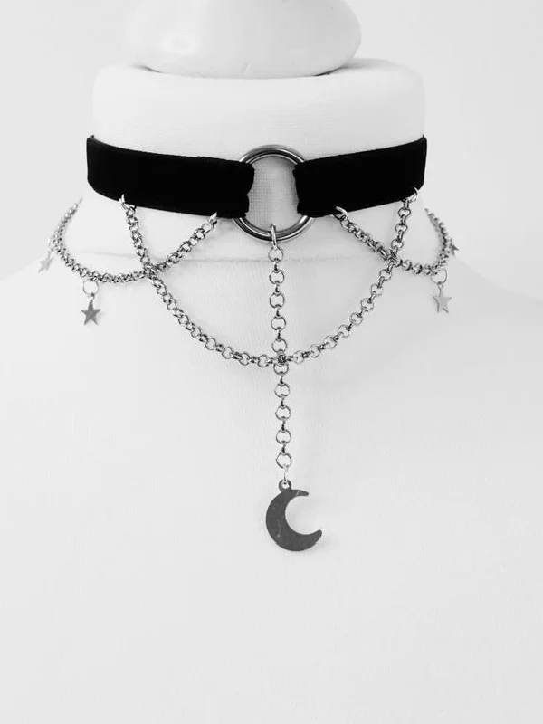 Gothic Dark Moon&Star Velvet Chains Choker