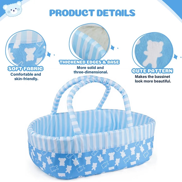 For 17"-22" Reborn Baby Doll Blue Basket Set Accessories
