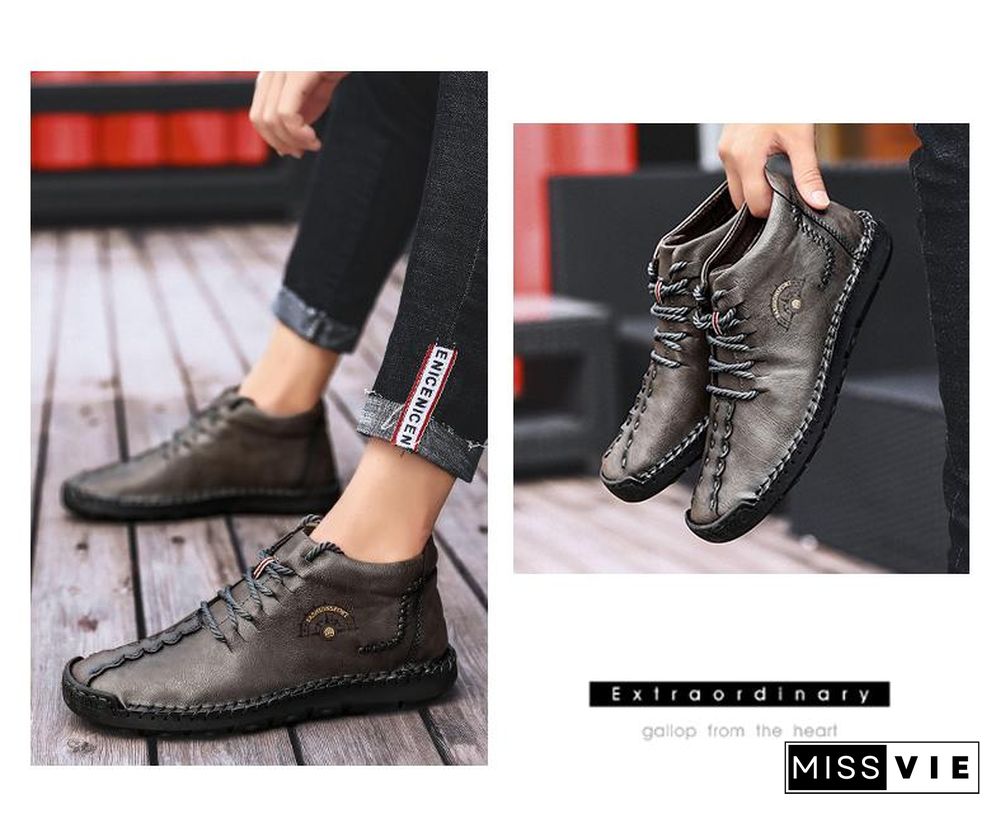 Warm Mens Boots Working Tactical Boots Split Leather Ankle Boots Plush Snow Boots Lace-up Winter Shoes