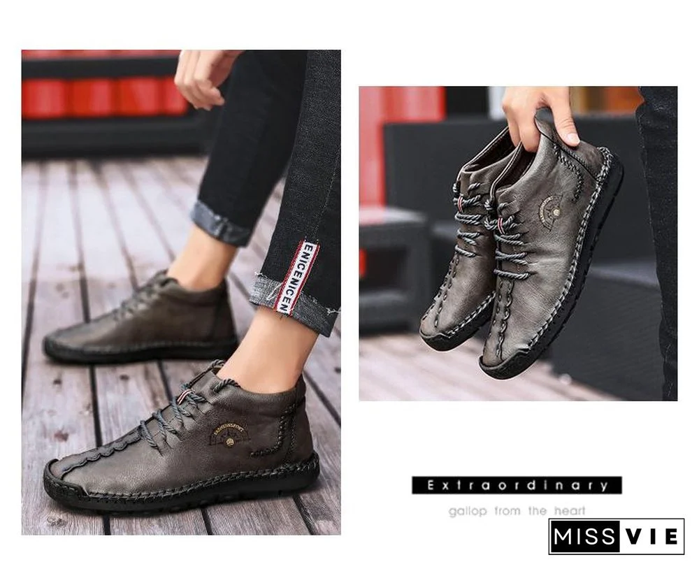 Warm Mens Boots Working Tactical Boots Split Leather Ankle Boots Plush Snow Boots Lace-up Winter Shoes