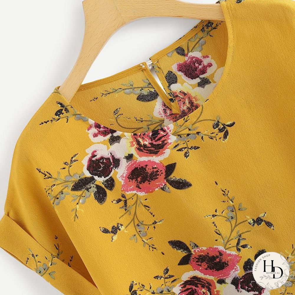 Summer Fashion Floral Print Blouse Pullover Ladies O-Neck Tee Tops Female Womens Short