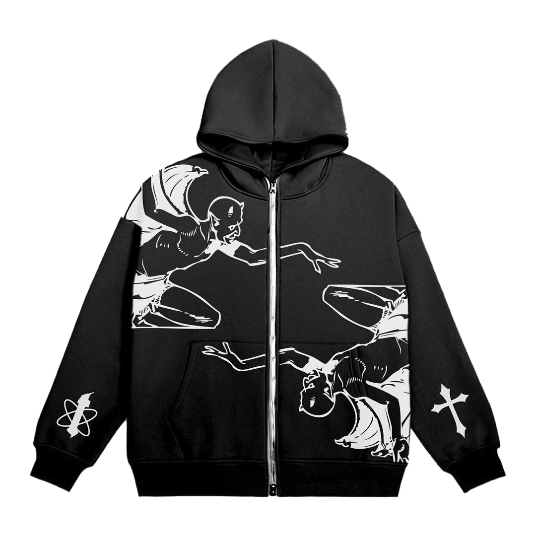 Loveciss Devil's Hand Print Zipper Men's Hoodie