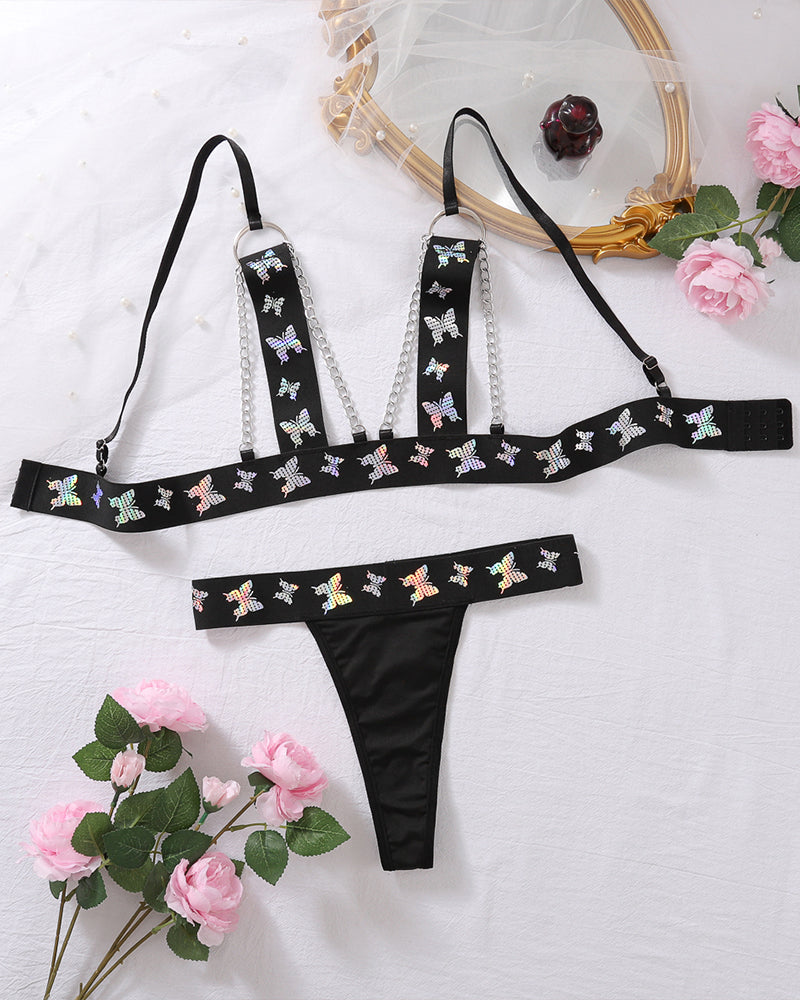 Lovingerie - Dazzling Color Butterfly Hollow Chain Bra Sets
