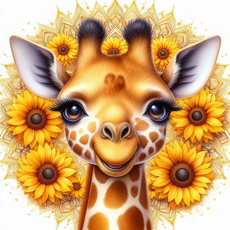 Giraffe With Sunflower 30*30CM (Canvas) Full Round Drill Diamond Painting gbfke
