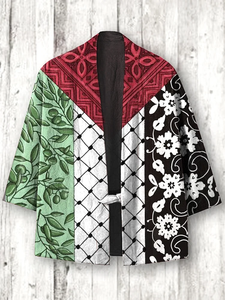 I Hope Peace Forever Print  Linen Blend Kimono Cardigan