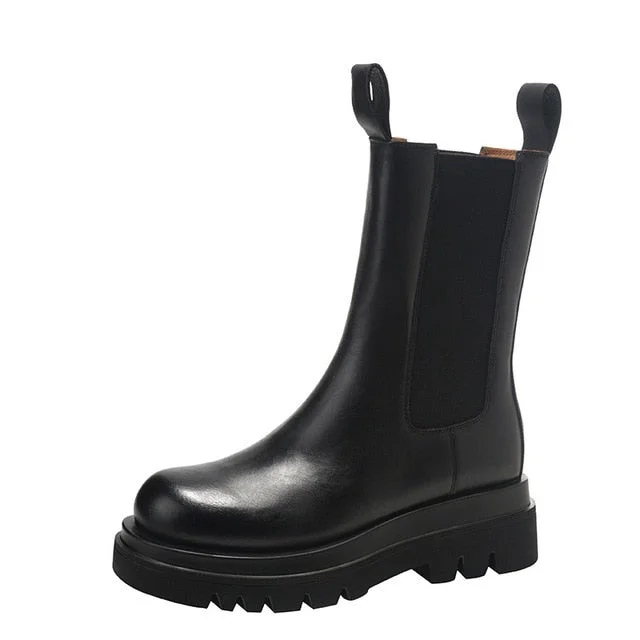 Genuine Leather Autumn Boots For Women Platform Chelsea Boot Spring Cowhide Booties Fashion Female Thick Bottom Black Bootie 41