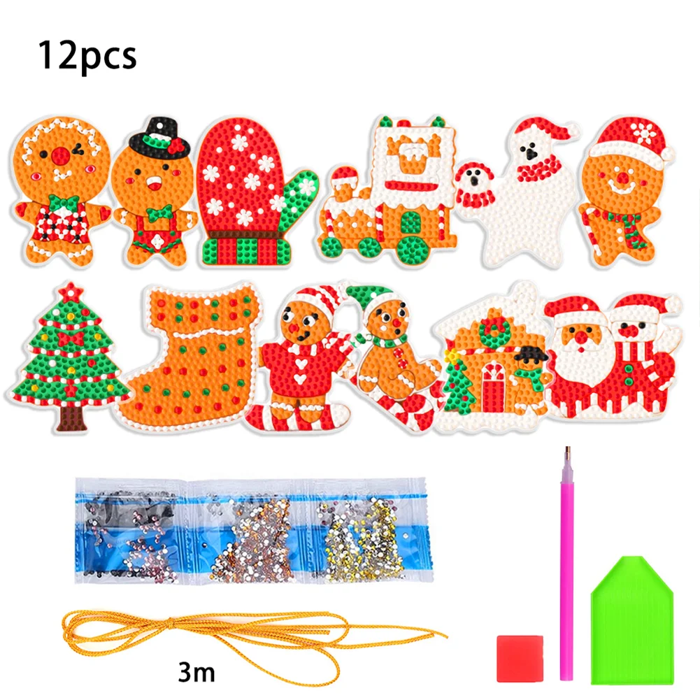 12Pcs DIY Acrylic Christmas Hanging Diamond Painting Art Kits for Christmas Tree