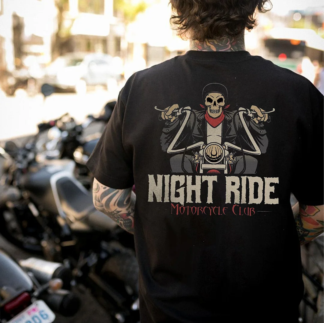 NIGHT RIDE Skeleton&Motorcycle Print Men's T-shirt