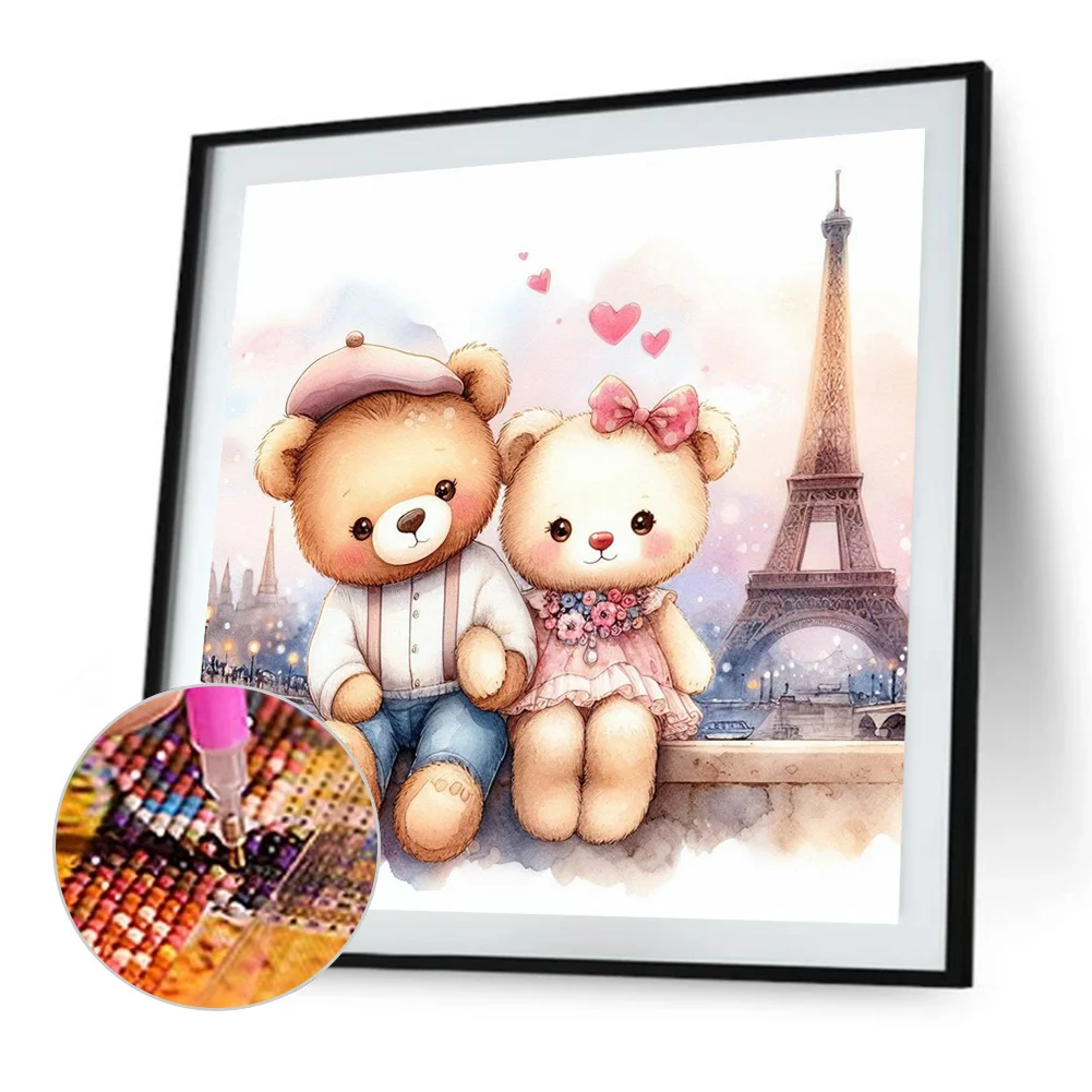 Diamond Painting - Full Round Drill - Couple Bear Eiffel Tower(Canvas|40*40cm)