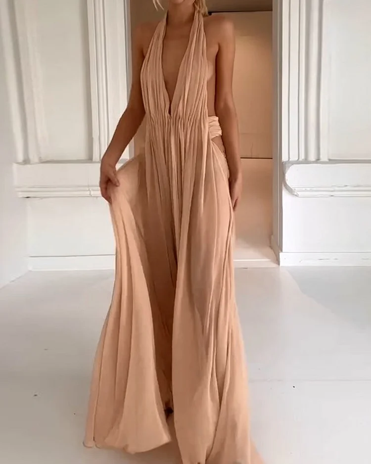 Sleeveless hollow solid color dress