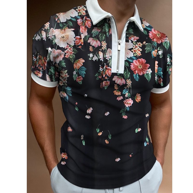 Men's Casual Summer Daily Zipper Design Polo Collar Short Sleeve Polo Shirt-Compassnice®