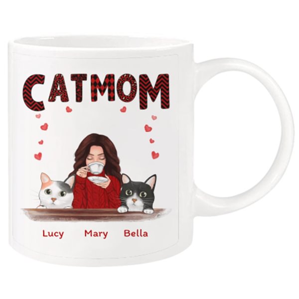 Drinking Cat Mom Personalized Mug (Up to 6 Cats)