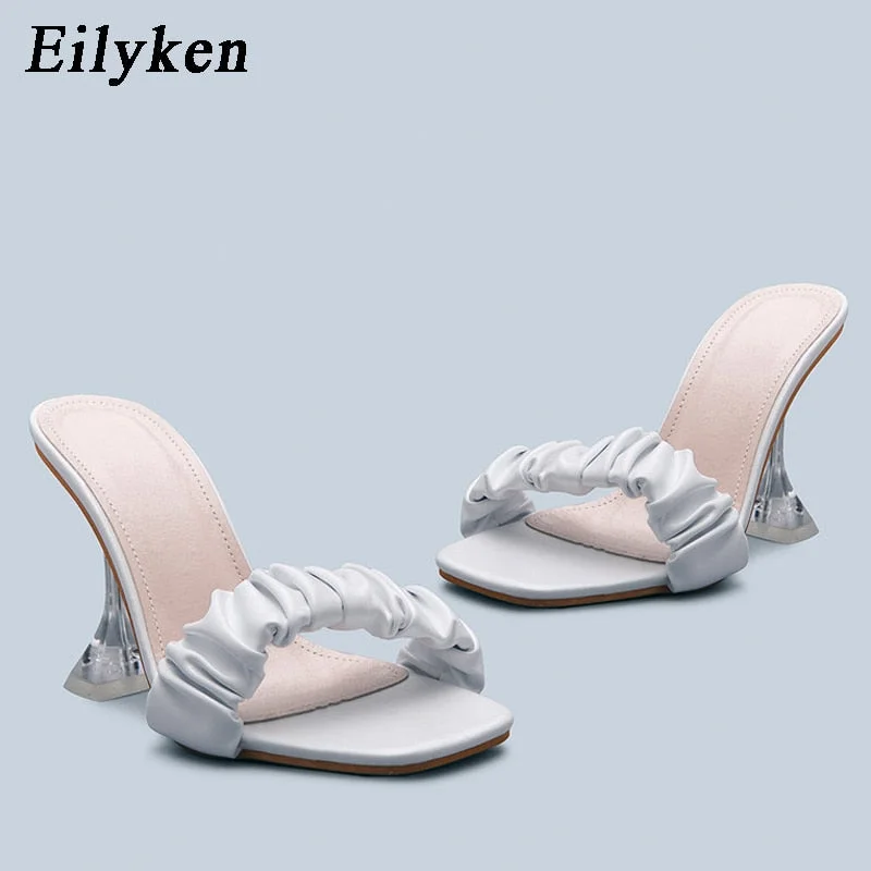Eilyken Fashion Strange Style Women Slippers Square Open Toe Slippers Slip On Slides Summers Beach Shoes Black Whtie
