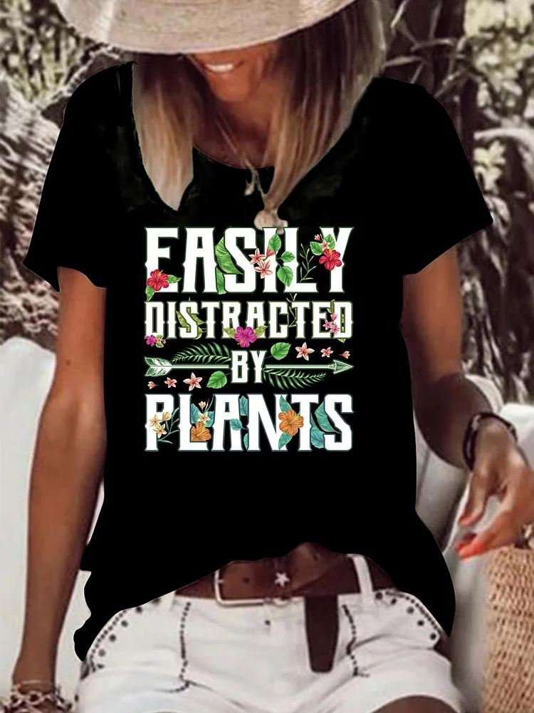 Easily distracted by plants Raw Hem Tee-Annaletters