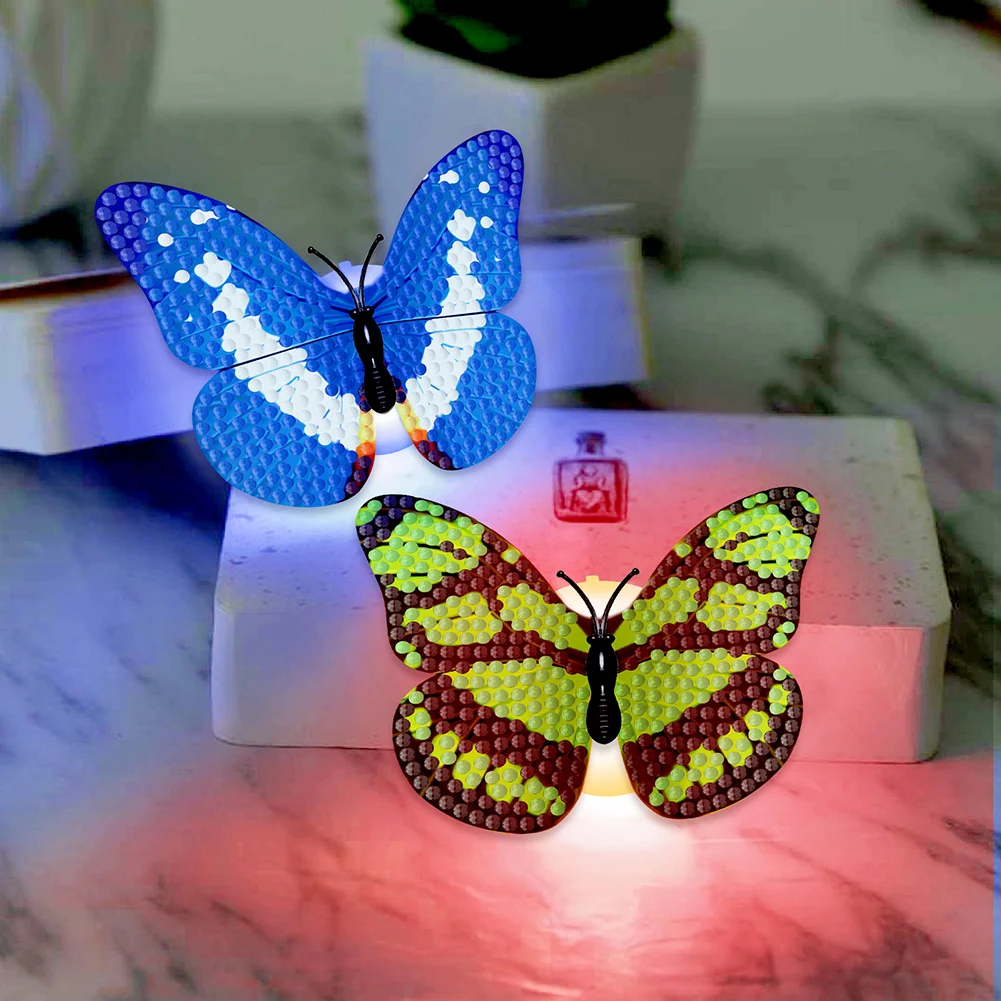 6Pcs Butterfly DIY Diamond Painting Decorative Stickers Set with Light