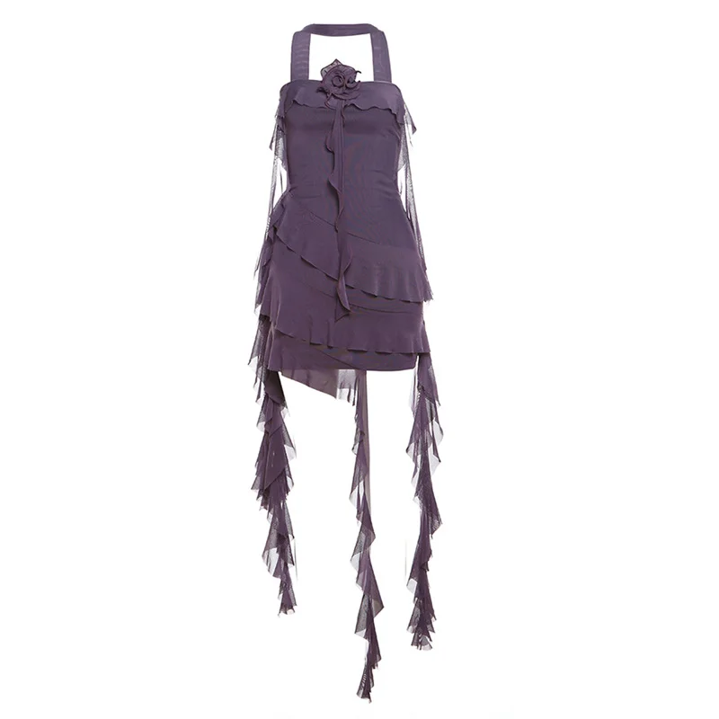 Uveng 2024 Summer New Women's Clothing Word For The Hot Girl To Repair The Thin Wave Hanging Neck Dress