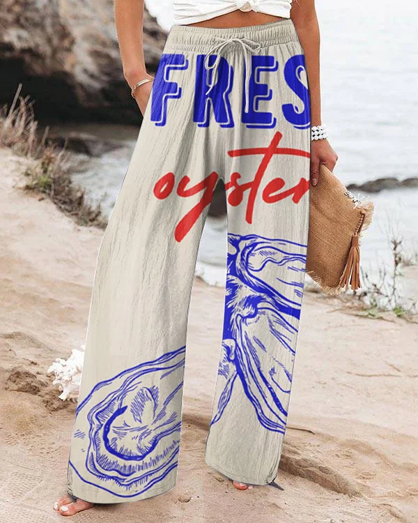 Vintage FRESH Oyster Print Wide Leg Pants