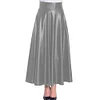 High Waist Matte PU Leather Long A-line Skirt Women's Eleagnt Solid Umbrella Skirt Plus Size Pleated Swing Skirts Streetwear 7XL