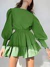 Retro Sinple Round-Neck Lantern Sleeve A-Line Mini Dress