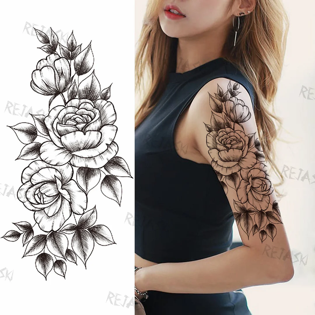 Sdrawing Big Lion Crown Temporary Tattoos For Men Women Tiger Flower Cross Skull Realistic Fake Tattoo Body Art Tatoo Sticker