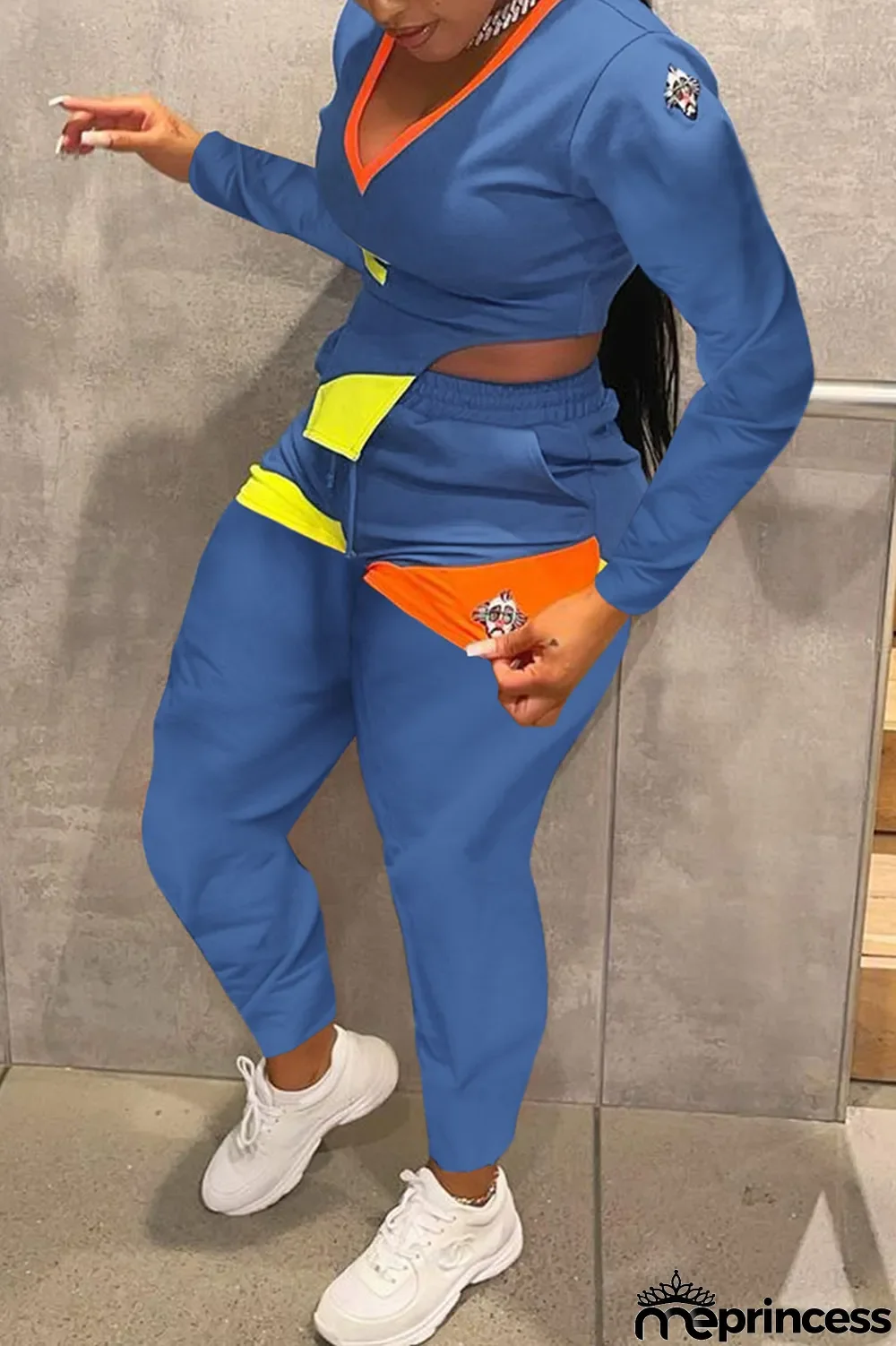 Red Casual Print Split Joint Asymmetrical V Neck Long Sleeve Two Pieces