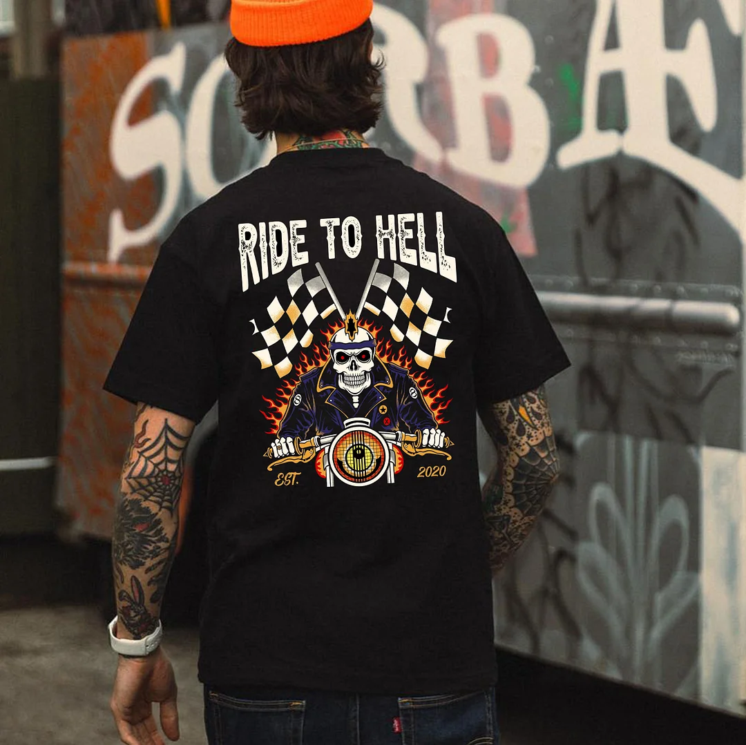 RIDE TO HELL Black Print T-Shirt