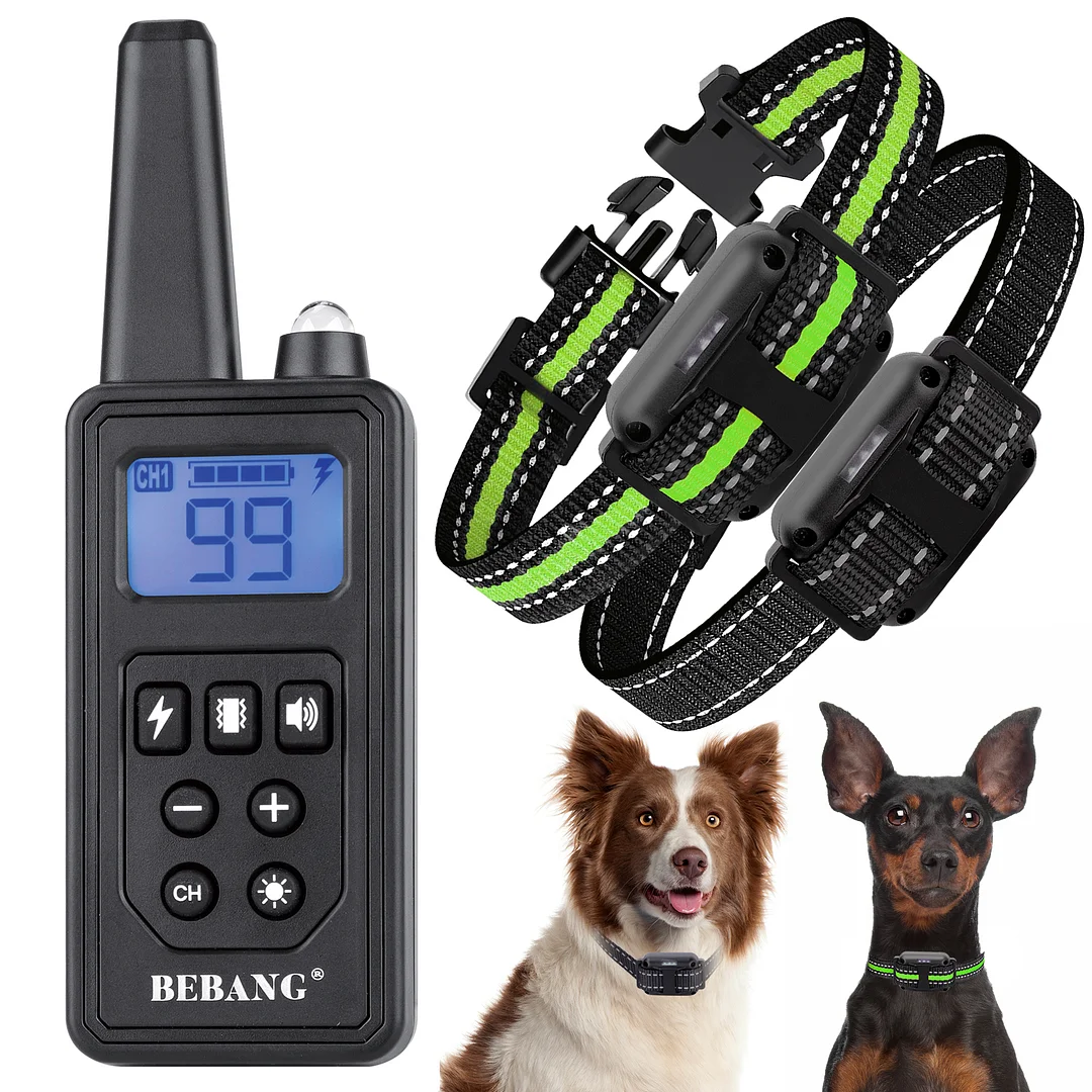 BEBANG Dog Training Collars for 2 Dogs, with Remote 880yards, 3 Modes Beep Vibration Shock, IPX7 Waterproof, LED Light, USB Charging,for Training Small Medium Large Dogs