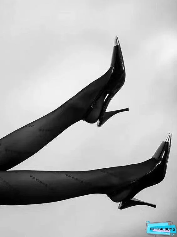 Joskka Square Toe Patent Leather Black Metal Toe Pumps