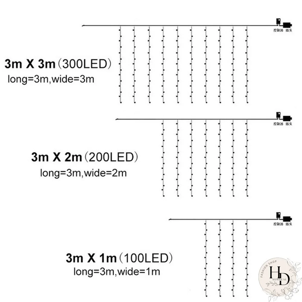 3Mx3M 300 LED Curtain Light Romantic Christmas Wedding Outdoor Decoration Curtain String Light