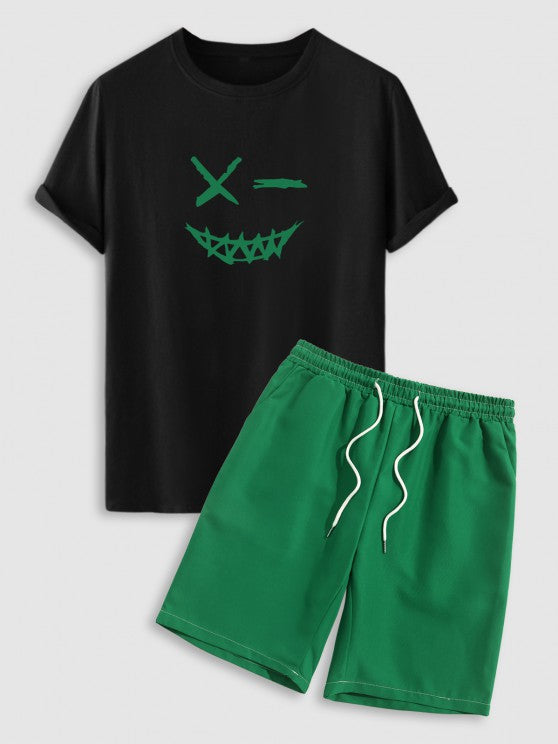 Casual Graphic Printed Short Sleeves T shirt And Basic Shorts Set